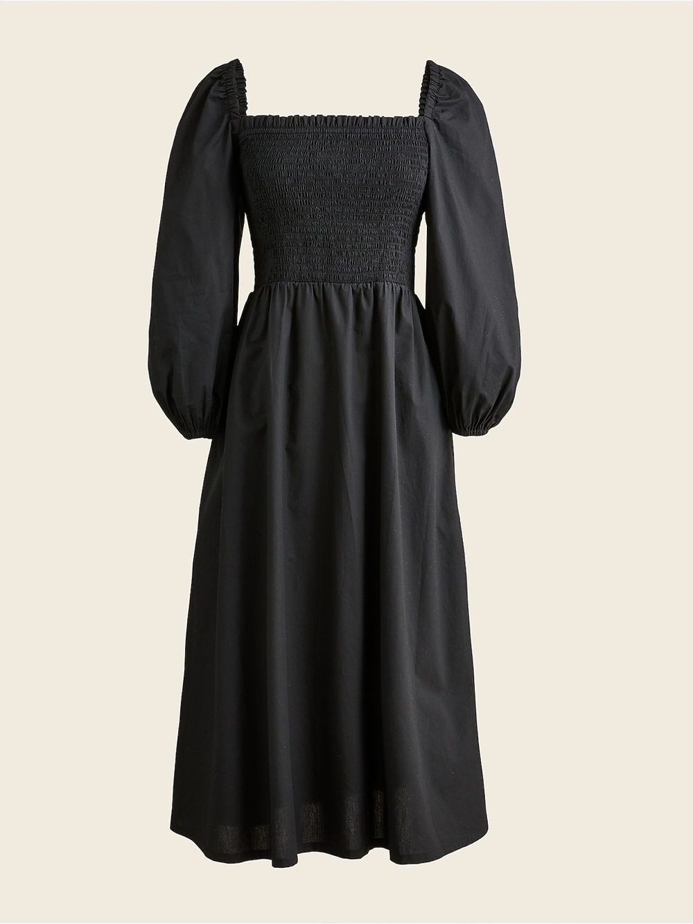 J.Crew Black Smocked Puff Sleeve Midi Dress XS Cotton